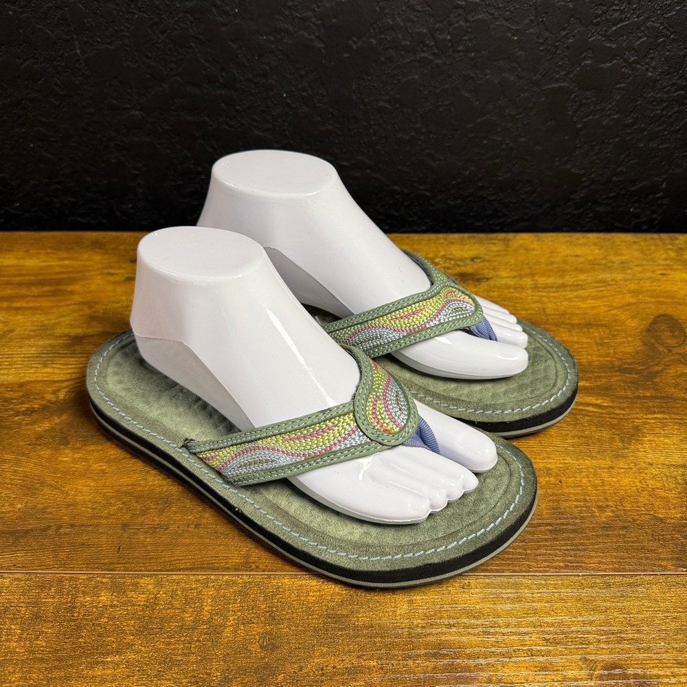 Privo Sage Green Embroidered Thong Sandals Womens Size 8M